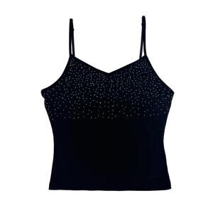 Y2K Bedazzled Rhinestone Black Cami Crop Top Size Medium